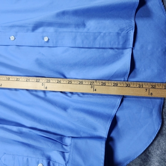 IZOD Wrinkle Free Twill Regular Fit Blue Buttondown Long Sleeve Shirt Size 16 - Picture 7 of 9